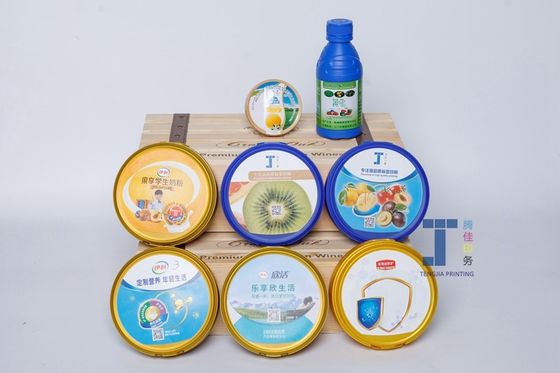 Étiquettes personnalisées en PP PE en forme pour le bouchon de la boîte de poudre de lait